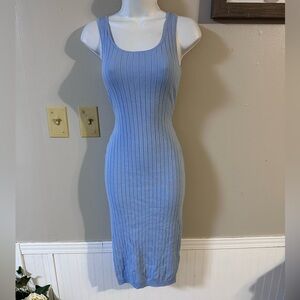 Windsor Ribbed Scoop Neck Midi Dress - Light Blue
